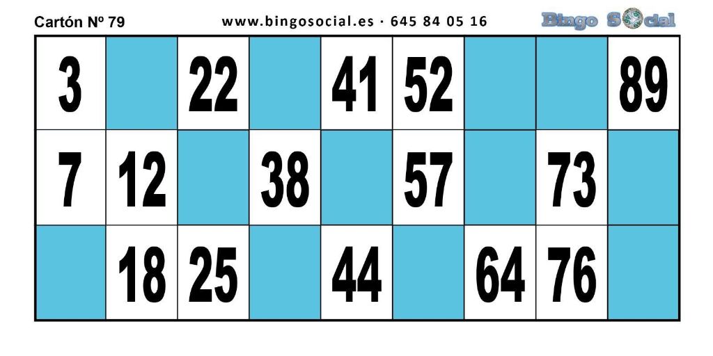 Cartones de bingo numerados disponibles